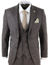 Load image into Gallery viewer, 2020 Brown Mens Suits Wool 3 Piece Check Costume Homme Tweed Tailored Fit Peaky Blinders Gatsby 1920s Suit