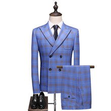 Load image into Gallery viewer, Double Breasted Striped Suit Gary Wedding Suits for Men 3 Pieces Terno Masculino Slim Fit Costume Homme Mariage Business Wear