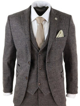 Load image into Gallery viewer, 2020 Brown Mens Suits Wool 3 Piece Check Costume Homme Tweed Tailored Fit Peaky Blinders Gatsby 1920s Suit