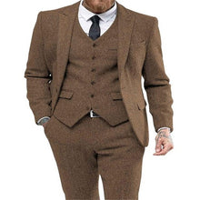 Load image into Gallery viewer, 2020 Brown Mens Suits Wool 3 Piece Check Costume Homme Tweed Tailored Fit Peaky Blinders Gatsby 1920s Suit
