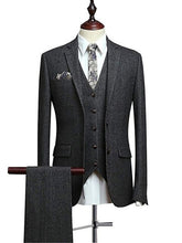 Load image into Gallery viewer, 2020 Brown Mens Suits Wool 3 Piece Check Costume Homme Tweed Tailored Fit Peaky Blinders Gatsby 1920s Suit