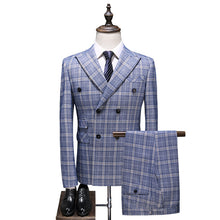 Load image into Gallery viewer, Double Breasted Striped Suit Gary Wedding Suits for Men 3 Pieces Terno Masculino Slim Fit Costume Homme Mariage Business Wear
