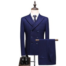 Load image into Gallery viewer, Double Breasted Striped Suit Gary Wedding Suits for Men 3 Pieces Terno Masculino Slim Fit Costume Homme Mariage Business Wear
