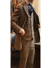 Load image into Gallery viewer, Grey Tweed Men Suit Winter Classic Suit Men Elegant Formal Wedding Suits For Men Retro Costume Homme 3 Pieces Traje Hombre Suits
