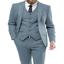 Load image into Gallery viewer, Grey Tweed Men Suit Winter Classic Suit Men Elegant Formal Wedding Suits For Men Retro Costume Homme 3 Pieces Traje Hombre Suits
