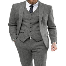 Load image into Gallery viewer, Grey Tweed Men Suit Winter Classic Suit Men Elegant Formal Wedding Suits For Men Retro Costume Homme 3 Pieces Traje Hombre Suits

