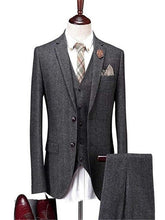 Load image into Gallery viewer, Grey Tweed Men Suit Winter Classic Suit Men Elegant Formal Wedding Suits For Men Retro Costume Homme 3 Pieces Traje Hombre Suits
