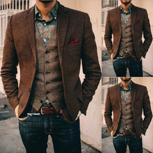 Load image into Gallery viewer, 2020 Brown Mens Suits Wool Blend 2 Piece( Coat+Vest) Notched Lapel Costume Homme Herringbone Formal Suit Custom Made
