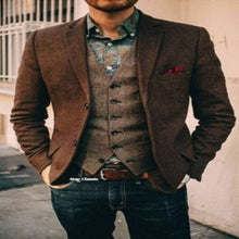 Load image into Gallery viewer, 2020 Brown Mens Suits Wool Blend 2 Piece( Coat+Vest) Notched Lapel Costume Homme Herringbone Formal Suit Custom Made
