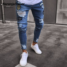 Load image into Gallery viewer, NaranjaSabor 2020 Spring Mens Jeans Hole Embroidered Slim Denim Pants Classic Cowboys Fashion Trousers Male Brand Clothing N653
