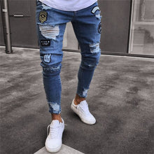 Load image into Gallery viewer, NaranjaSabor 2020 Spring Mens Jeans Hole Embroidered Slim Denim Pants Classic Cowboys Fashion Trousers Male Brand Clothing N653
