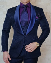 Load image into Gallery viewer, Mens 3 Set Suits Male Shawl Lapel White Royal Blue Prom Dress Suits Stage Singer Costume Printed suit (Blazer+Vest+Pants)
